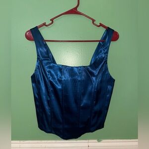 Satin Square-Neck Tank Top in Deep Teal Blue